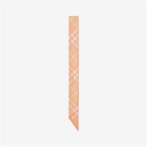 Skinny Check Silk Scarf in Peach 